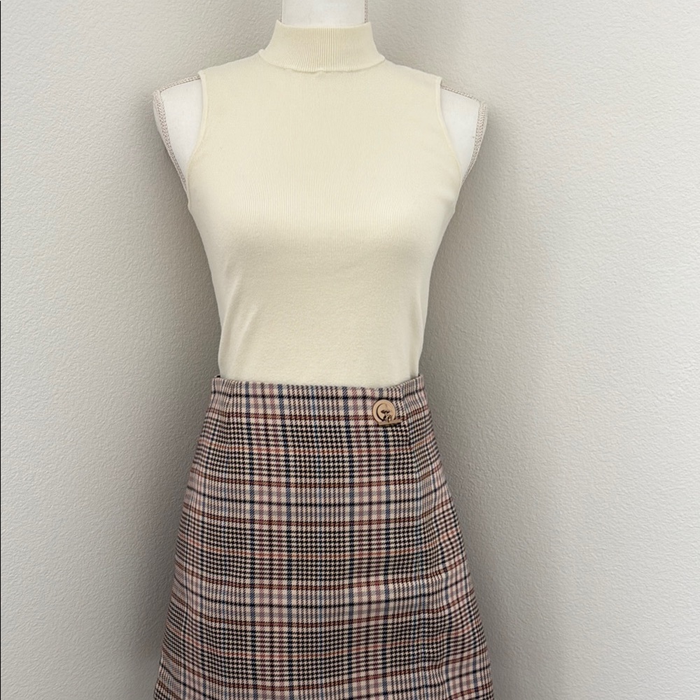 Sandro Plaid A-Line Skirt - Black, White, Brown